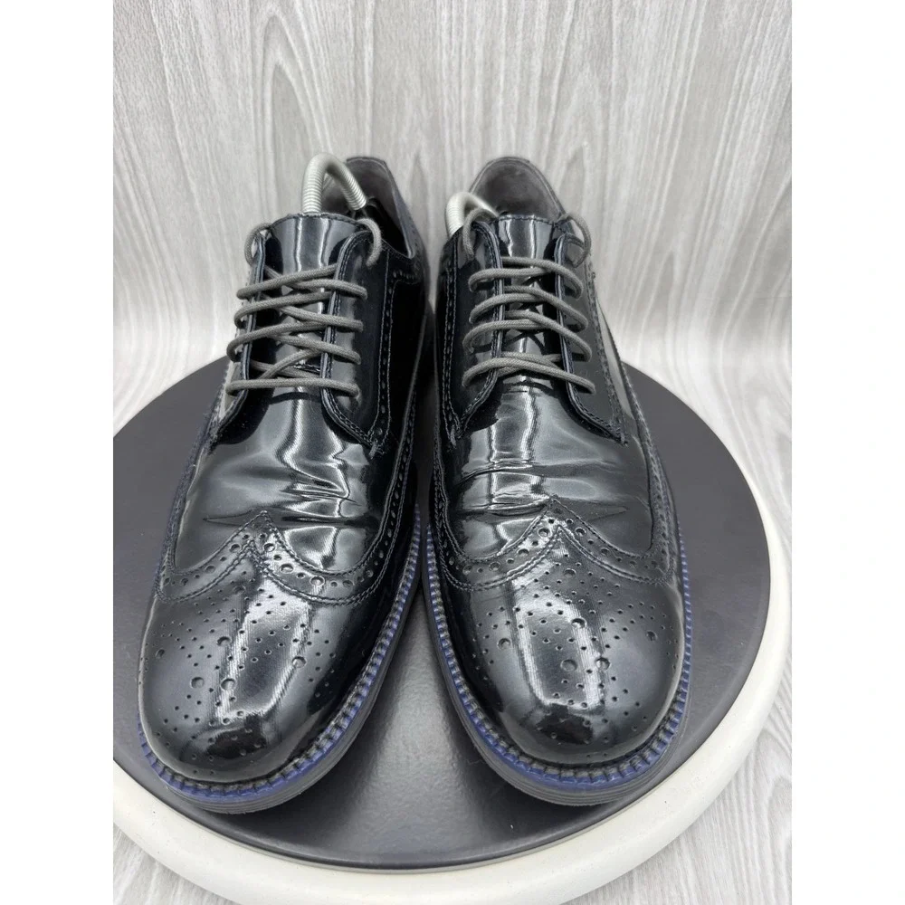 Cole Haan Grand OS Longwing Mens Size 12M Shiny Navy Blue Wingtip Oxfords C21023